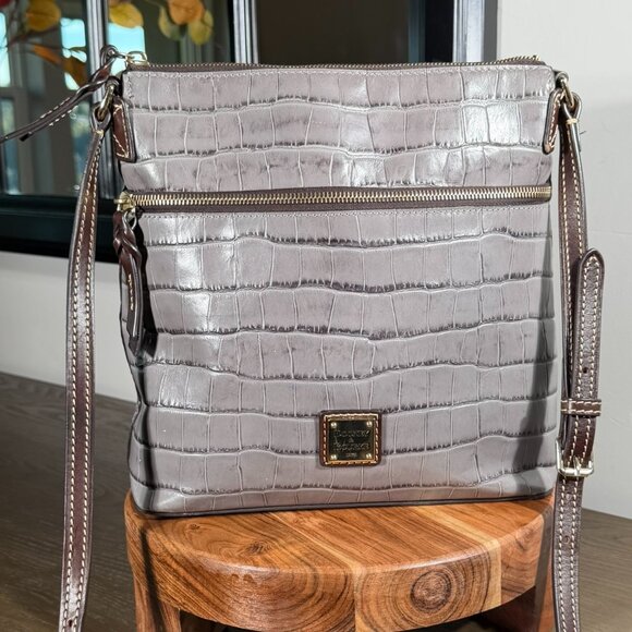 Dooney & Bourke Gray Croc-Embossed Leather Oakdale Crossbody Bag - Picture 1 of 15